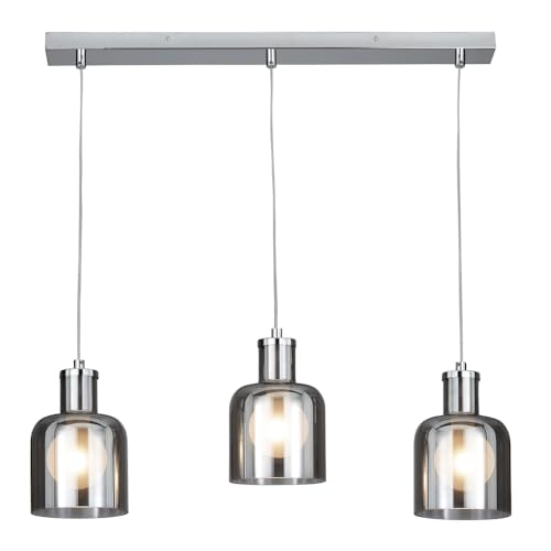 LITECRAFT Irvine Ceiling Diner Pendant Smoke Shaded 3 Light - Polished Chrome