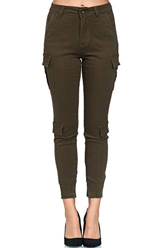 Elara Damen Cargo Hose Slim Fit Denim Chunkyrayan 753-92 A/B New Khaki 50...