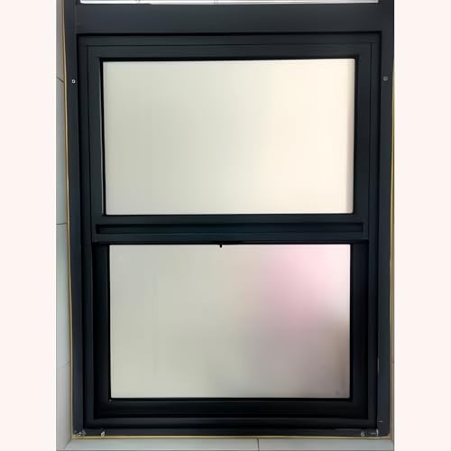 Fenêtre coulissante verticale avec verre dépoli – Cadre en aluminium gris, taille personnalisée pour salle de bain, maison, cave, cabane de jeu