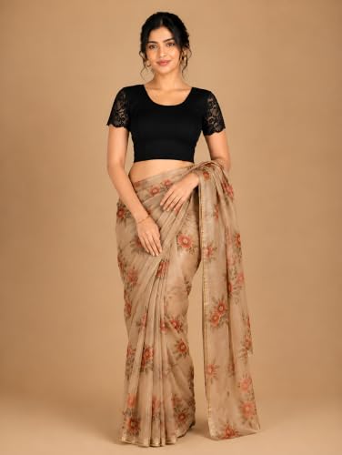 Image of Abhi Cotton Readymade Saree Blouse for Women- Half Net Sleeves, Round Neck, Regular-fit, Stretchable, Pull-on Style Blouse