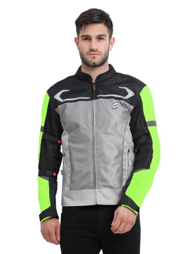 Image of SOLACE AirX v2 Riding Jacket SafeTech CE L2 Protectors (Shoulder Elbow & Back) PowerTector CE L1 Protectors (Chest) - Colour - Neon Grey Black with free RainLiner