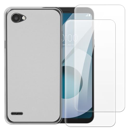 Shantime Funda con 2 Piezas Protector Compatible con LG Q6 Plus, Carcasa Antigolpes y Cristal Templado Protección Completa(Blanco)