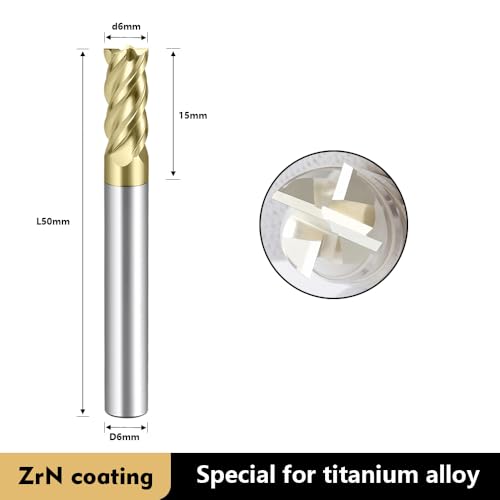 Image of Carbide Titanium Alloy End Mills 4 Flute ZrN Coating,for Titanium Alloy 1Pcs D6*50mm