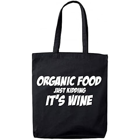 lolmugs Organic Food Wine 100% Black Cotton 38x42cm Tote Bag, Funny Secret Santa Gifts for Women Her Work Stocking Fillers for Wife Friends Cover