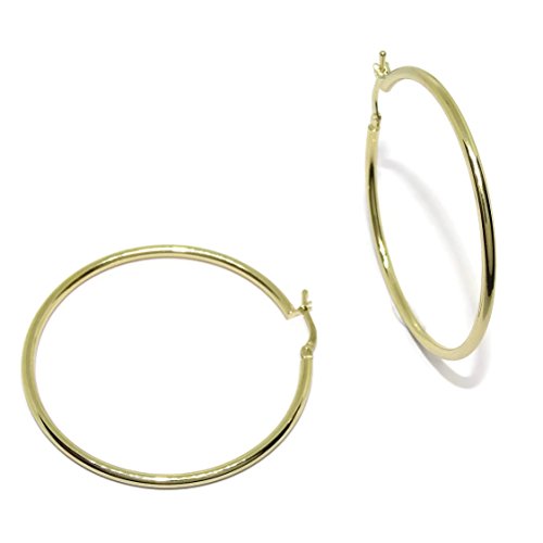 Boucles d'oreilles cerceaux d'or jaune tube 2 mm Saintes 4.4 cm Never Say Never