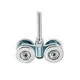 2pcs Sliding Door Roller Track Roller Wheels with Box Rail Strut Channel, Steel Double Wheel Rail Hanging Trolley Silver Sliding Track Roller Hanging Barn Door Rail Trolley Wheel