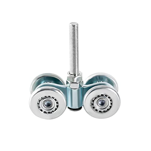 2pcs Sliding Door Roller Track Roller Wheels with Box Rail Strut Channel, Steel Double Wheel Rail Hanging Trolley Silver Sliding Track Roller Hanging Barn Door Rail Trolley Wheel