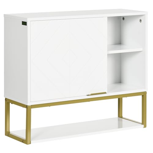 kleankin Armadietto Bagno Salvaspazio a 2 Livelli, Montaggio a Parete con Ripiani Aperti in MDF Bianco, 60x20x51 cm