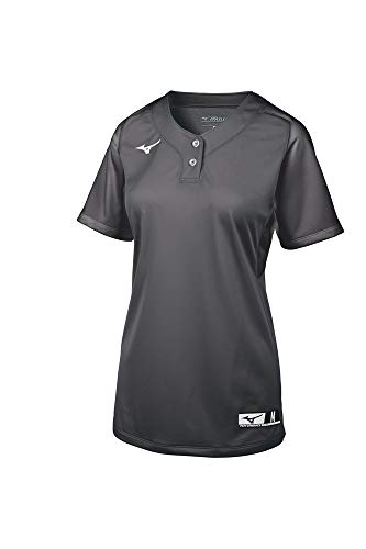 Mizuno Youth Aerolite 2-Button Fastpitch Softball Jersey, Charcoal, Small