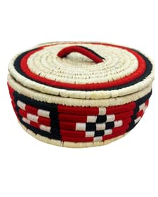 Swadeh Sabai Grass Serveware - Midnight Flame Roti Box (9 inch by 3 inch): Handwoven Eco-Friendly Red Roti Basket, Lightweight & Durable Sustainable Dining Essential by Indian Artisans 1