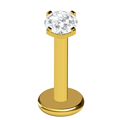 NewkeepsR 16G Internally Threaded F136 G23 Titanium Gold Anodised Clear Cubic Zirconia Labret Monroe Lip Ring Tragus Helix Earring Stud-3.0mm