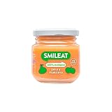Smileat - Tarrito Ecológico de Frutas, con Trocitos e Ingredientes Naturales, para Bebés desde 4 Meses, Sano y Saludable, sin Gluten, Sabor a Pera y Manzana - Tarro de 130 g