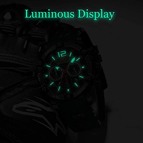 MF MINI FOCUS Men Watch, Chronograph Waterproof Sport Analog Quartz Watches Blue Silicon Strap Fashion Wristwatch for Men