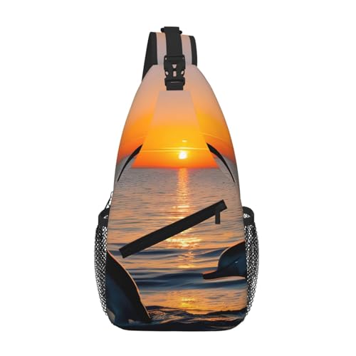 NBAGHPQ Sunset Dolphins Print - Mochila cruzada en el pecho para hombre y mujer, para viajes, uso diario, a la moda
