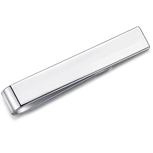 HONEY BEAR Mens Boys Skinny Tie Clip Bar for Narrow Tie Wedding Gift 4cm Shinny Silver