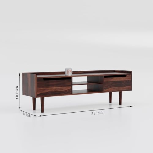 Image of Solid Wood TV Unit for Living Room 55 Inch Furniture - Wooden TV Unit with Storage Cabinet with 2 Door, 2 Shelves Wooden TV Cabinet for Living Room - Fits up to 55-Inch TV (Roman)