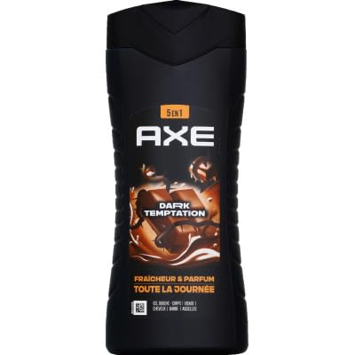 AXE - 5-in-1-Duschgel für Herren, Dark Temptation, feuchtigkeitsspendend, 24 Stunden, 87% natürliche Inhaltsstoffe, Schokoladenduft, 400 ml