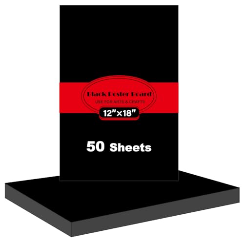 Image of 50 Pcs Black Poster Board Paper 12x18, ROOKEA Vision Boards Posterboard Bulk for School Projects Classroom Arts Craft Presentations Drawing Scrapbooking Blank Graphic Display