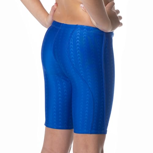 Flow Accelerate Swim Jammers - Size 21 to 32 Swimming Jammer Shorts for Boys in Black, Navy, and Blue (28, Blue Crescents) - Thumbnail 4