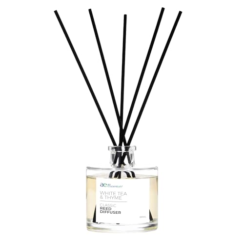 Air Esscentials Classic White Tea & Thyme Reed Diffuser Set - Decorative Fragrance Diffuser & Oil for Bathroom & Home | Long-Lasting Aroma | Natural Scent Sticks | Essential Oils & Botanicals| 100mL