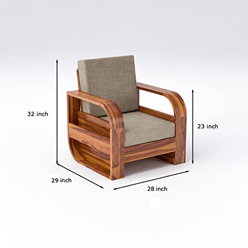Image of Douceur Furnitures Solid Sheesham Wood 5 Seater Sofa | Five Seater Sofa Set with Coffee Table for Living Room, Cafe, Office | (Honey Teak Cushion Matte)
