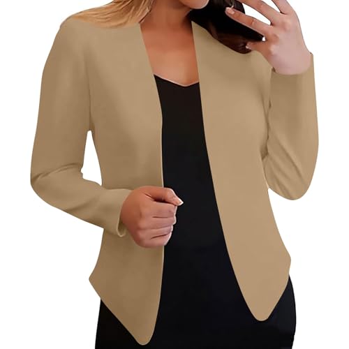 Blazer para mujer, chaqueta de trabajo de manga larga, casual, ligera, para oficina, elegante, con bolsillos frontales abiertos, cárdigan, boda, noche, A8 caqui, L