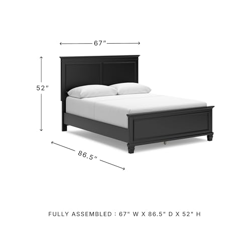 Image of Signature Design by Ashley Lanolee Black Queen Panel Bed Frame, Wood | Durable hardwood solids, Birch veneer and MDF substrate, Elegant transitional style, Suited for modern farmhouse spaces