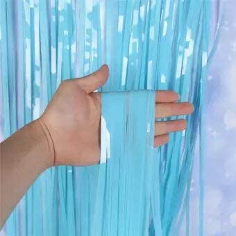 Image of 6 Pieces Foil Fringe Tinsel Party Curtains for Photo Backdrop (Pastel-Blue)