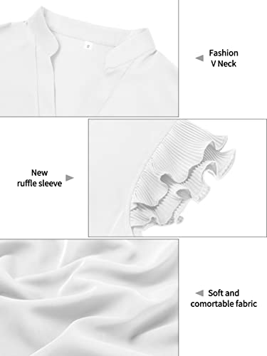 Sucolan Women's Summer Tops Dressy Casual Notch V Neck Ruffle Short Sleeve Flowy Shirts Cute Blouses Tops 6