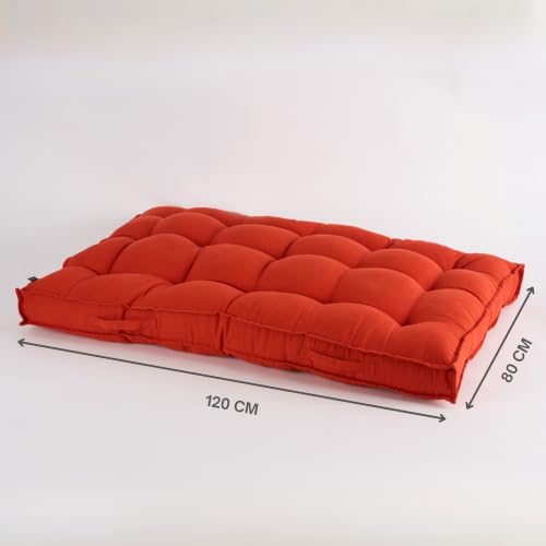 Image of SKANDA FAB Low Seating Cushion -100% Cotton Twill,Hand-Plotted Microfiber Filling,Floor Cushion with 2 Back Support Cushions - Ideal for Living Room,Balcony,Lounge- 80x120 Terracotta (Pack of 1),Red