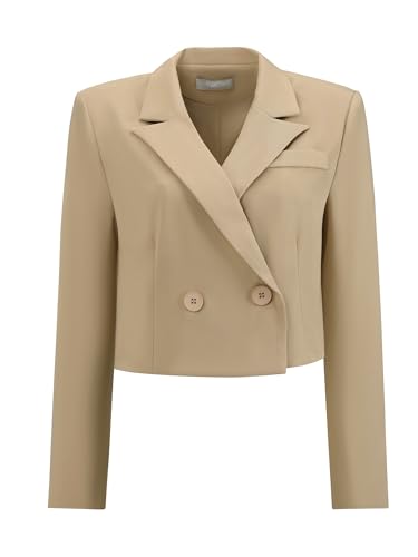 Women's Cropped Blazers Business Casual Double Breasted Long Sleeve Work Suit Jacket2