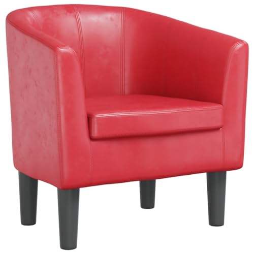 vidaXL Sillón, Silla con Respaldo Reposabrazos, Butaca de Relax Descanso, Asiento para Salón Oficina Dormitorio, Cuero Sintético Rojo