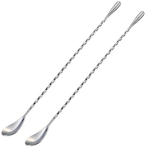 Briout Bar Spoon Cocktail Mixing Stirrers, 2Pcs, 12” Long Handle, Silver