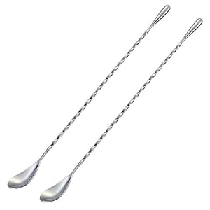 Briout Bar Spoon Cocktail Mixing Stirrers for Drink, Stainless Steel 12 Inches Long Handle, Silver 2 Pieces