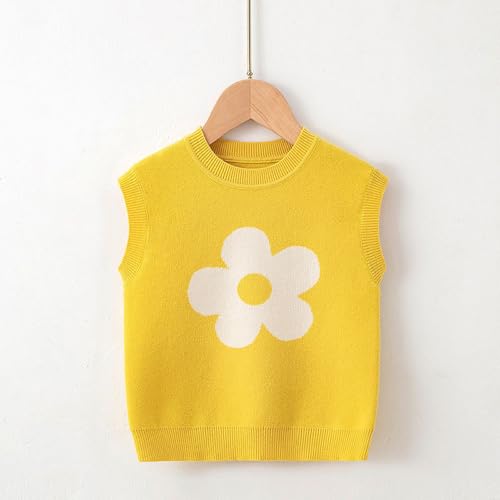 Little Girl Knitted Sweater Vest Floral Pattern Ribbed Sleeveless Pullover Tank Tops2