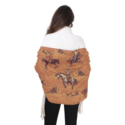 VIGTRO Cashmere Feel Women Wrap Pashmina Shawl Equestrian Rodeo Colorful, Male Cowboys Horses Winter Warm Long Scarf with Tassels for Evening Dress & Wedding4
