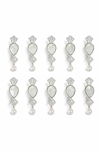 Saree Pins Set for Women – Silver Tone Teardrop Stone with Pearl Drop - Random Model - Pack of 4-picture-49