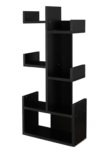 Image of SBF Furniture Tree Bookshelf Floor Standing Bookcase Free Standing Multipurpose Storage Rack for Books Magazines Organizer Showcase DIY (KURTIZ - Black, KURTIZ)