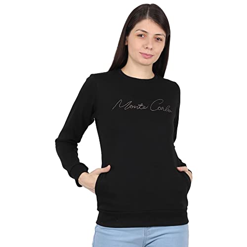 Image of Monte Carlo Embroidered Cotton Blend Round Neck Womens Sweatshirt