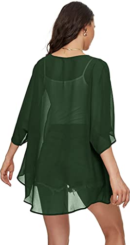 Image of Indian Trendy Women's Solid Puff Sleeve Kimono Cardigan Loose Cover Up Casual Blouse Top Chiffon
