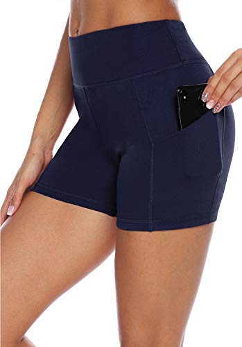 AUU Yoga Shorts for Women Moisture Wicking Leggings Workout Yoga Pants (Navy Blue,L)