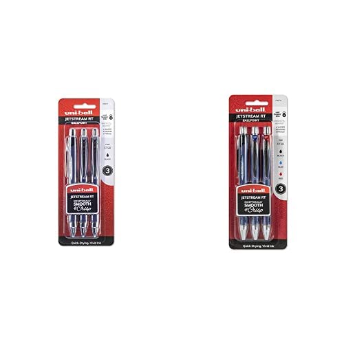 uni-ball Jetstream RT Retractable Ballpoint Pens Fine Point, 0.7mm, Black, 3 Pack & uni-ball Jetstream RT Retractable Ballpoint Pens Fine Point, 0.7mm, Assorted, 3 Pack