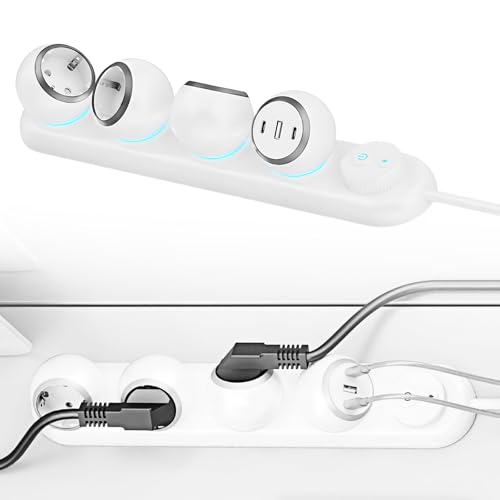Regleta con 3 USB, Interruptor y luz Ambiental, Enchufe múltiple de 3 vías, Giratorio 360°, Adaptador de Enchufe USB, protección contra sobretensiones, Enchufe de distribución para casa o Oficina