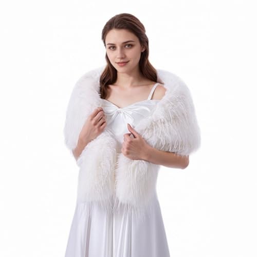 AMTFBY Women's Faux Fur Shawl Wrap Bridal Wedding Fur Scarf Collar Winter Warm Stoles Shrug Evening Party Coat Cape2