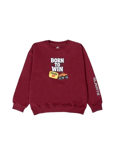 KiddoPanti Boys Born to Win Printed Round Neck Sweatshirt, Maroon Born to Win - 4-6Y