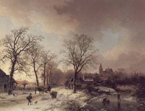 Peinture à l'huile Figures in a Winter Landscape 1842 tableau décoration