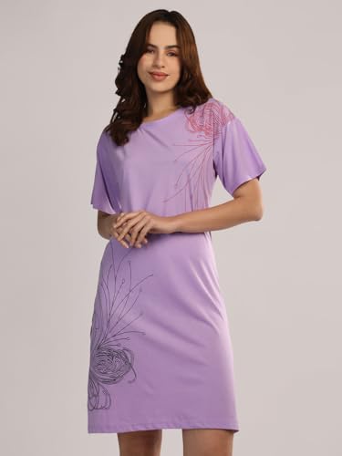 Image of Duchess Cotton Half Sleeve Oversized T-Shirts for Women| Nighty - Loose Fit Tee with Pocket