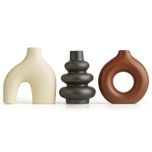Ceramic Farmhouse Vase Set of 3, Rustic Centerpiece Vases for