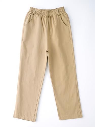 Aislor Kids Boys School Uniform Pants Elastic Waist Solid Color Straight-Leg Pants Pull On Trousers with Pockets4