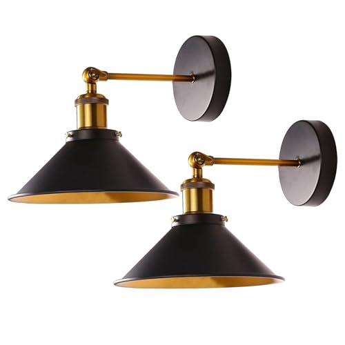 Image of LEDSone Industrial Wall Light, Vintage Black Wall Sconce Adjustable Antique Wall Lighting E27 for Restaurants Galleries Aisle Kitchen Bedroom 2 Pack
